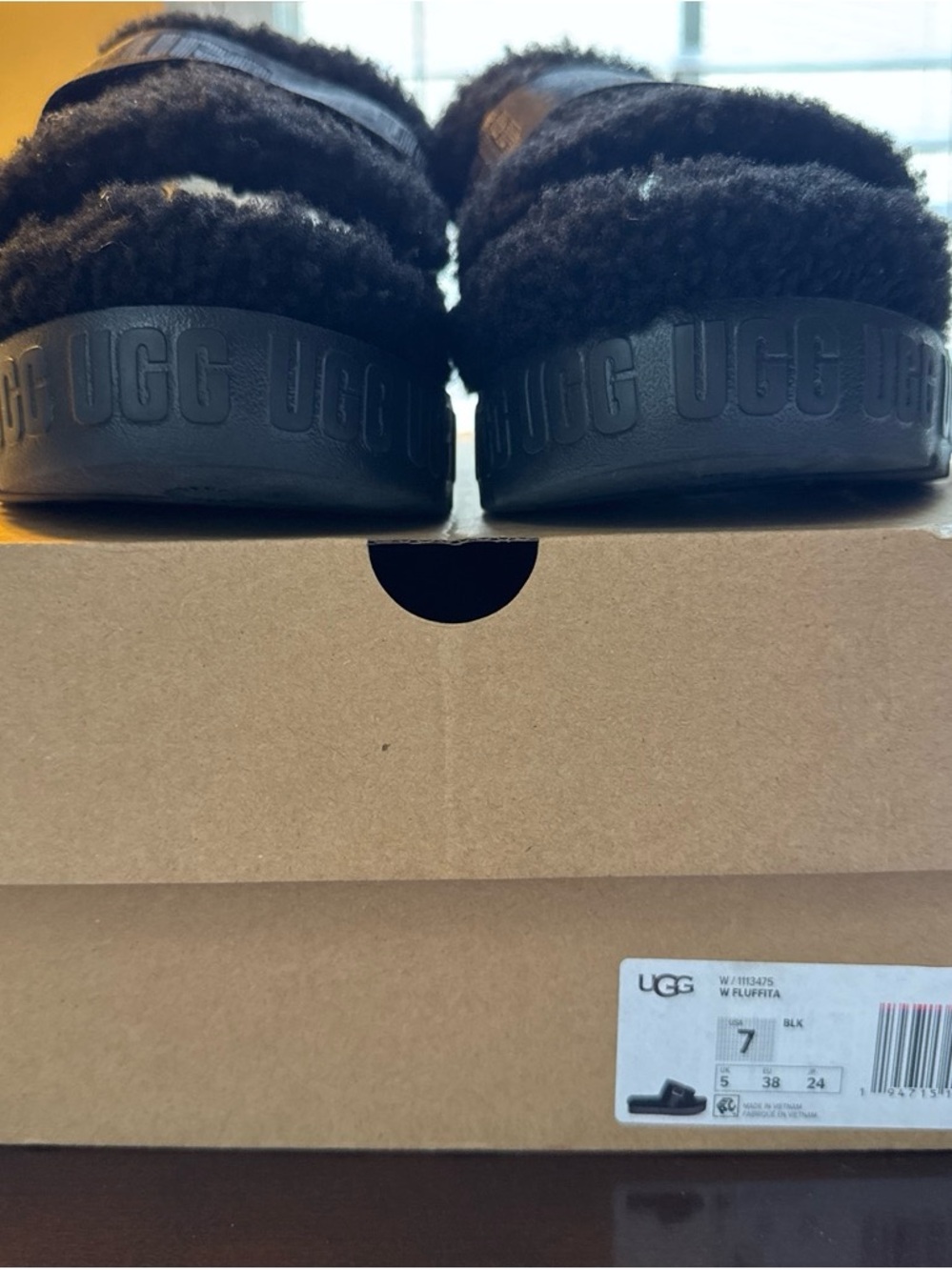 UGG Kids Black Fluffita Fuzzy Slide